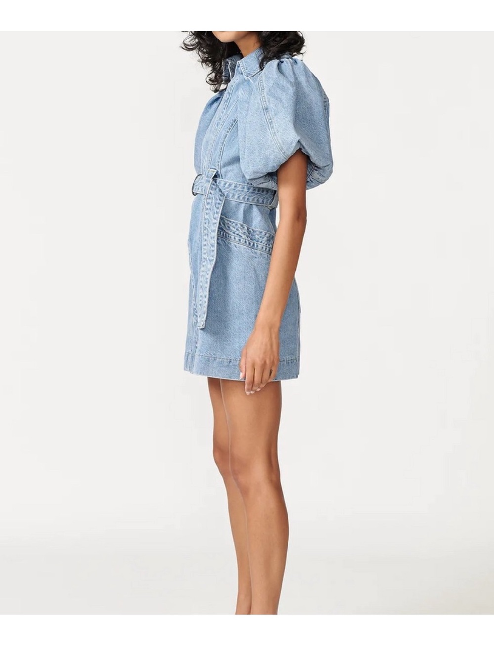 Celia Puff-Sleeve Denim Mini Dress in Light Blue - Picture 8 of 9